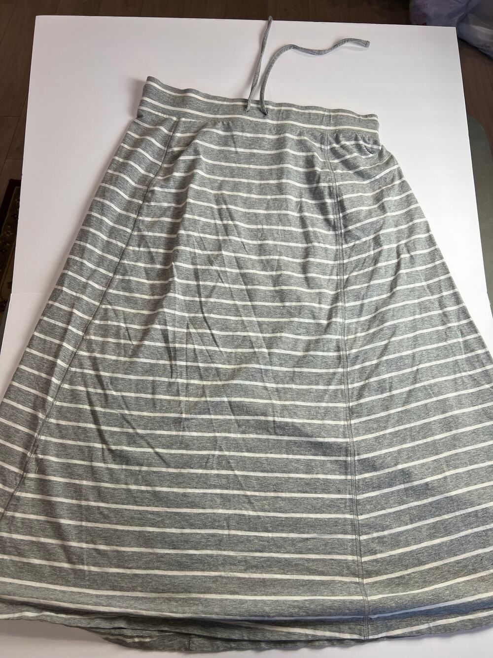 Talbots Gray White Striped Drawstring Knit Maxi Skirt Petite Large Lp Long Skirt